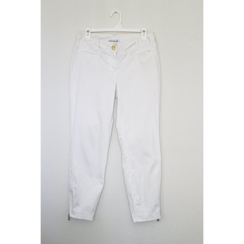 Express White Capri with Gold Zippers Buttons 6